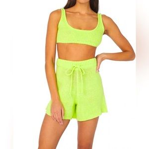 WeWoreWhat Neon Green Knit Shorts and Crop Top Set